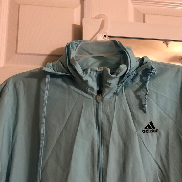 Adidas sky blue lightweight hooded windbreaker - Picture 3 of 5